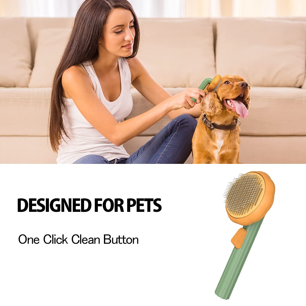Pet Pumpkin Brush, Pet Grooming Self Cleaning Slicker Brush For Dogs Cats Puppy Rabbit, Cat Brush Grooming Gently Removes Loose Undercoat, Mats Tangled Hair Slicker Brush - 5 - CJ