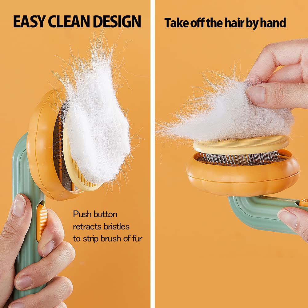 Pet Pumpkin Brush, Pet Grooming Self Cleaning Slicker Brush For Dogs Cats Puppy Rabbit, Cat Brush Grooming Gently Removes Loose Undercoat, Mats Tangled Hair Slicker Brush - 5 - CJ
