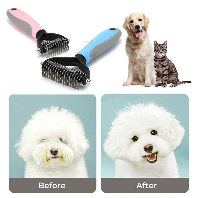 Grooming Brush For Pet Dog Cat Deshedding Tool Rake Comb Fur Remover Reduce 2 - Side Dematting Tool For Dogs Cats Pets Grooming Brush Double Sided Shedding And Dematting Undercoat Rake Hair Removal Comb - 5 - CJ