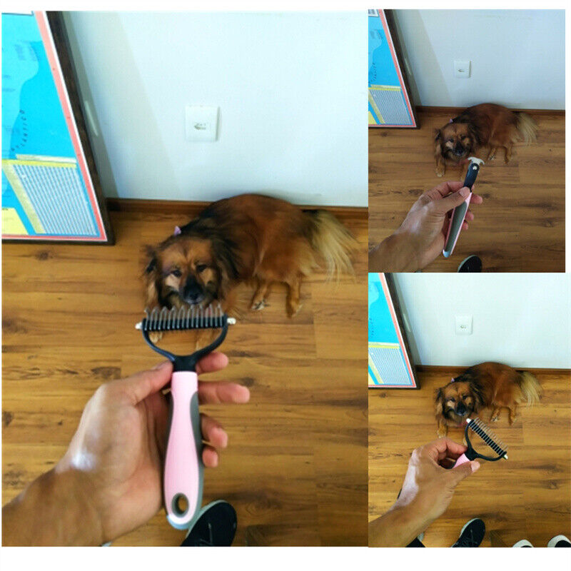 Grooming Brush For Pet Dog Cat Deshedding Tool Rake Comb Fur Remover Reduce 2 - Side Dematting Tool For Dogs Cats Pets Grooming Brush Double Sided Shedding And Dematting Undercoat Rake Hair Removal Comb - 5 - CJ