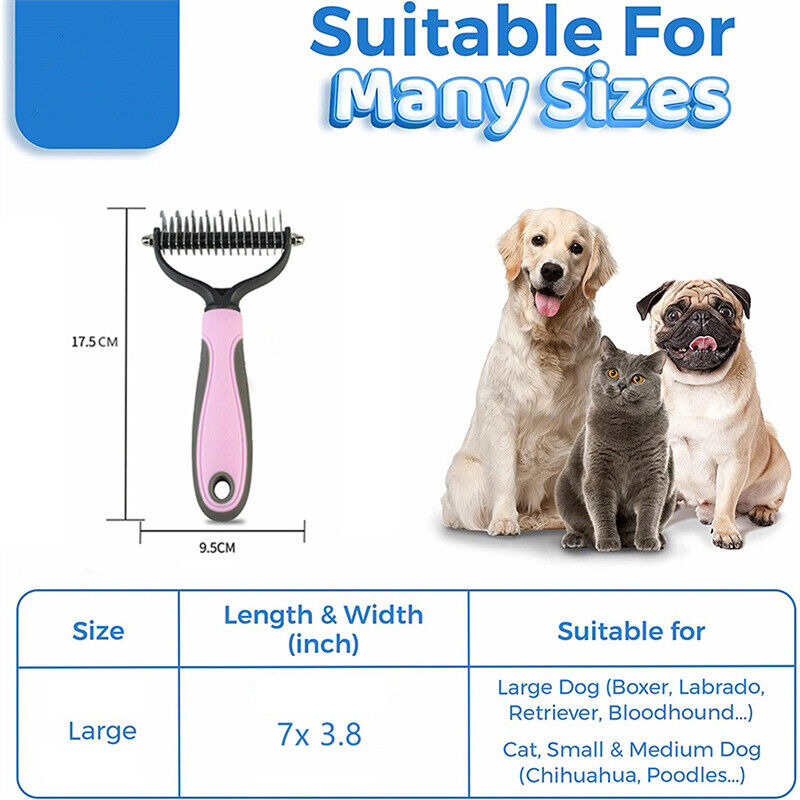 Grooming Brush For Pet Dog Cat Deshedding Tool Rake Comb Fur Remover Reduce 2 - Side Dematting Tool For Dogs Cats Pets Grooming Brush Double Sided Shedding And Dematting Undercoat Rake Hair Removal Comb - 5 - CJ