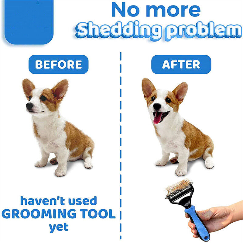 Grooming Brush For Pet Dog Cat Deshedding Tool Rake Comb Fur Remover Reduce 2 - Side Dematting Tool For Dogs Cats Pets Grooming Brush Double Sided Shedding And Dematting Undercoat Rake Hair Removal Comb - 5 - CJ
