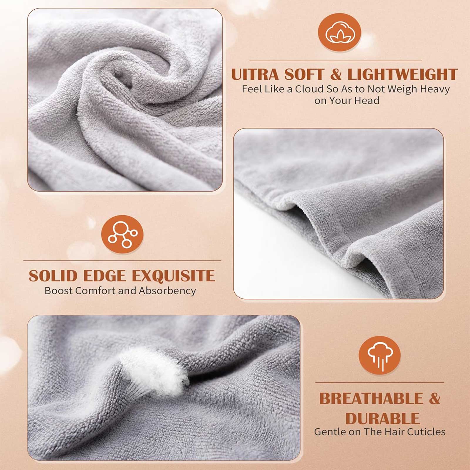Women 3 PC Microfiber Hair Towel Wrap Ultra Absorbent Hair Turbans For Curly, Long & Thick Hair Blue,Grey,Pink - 5 - CJ