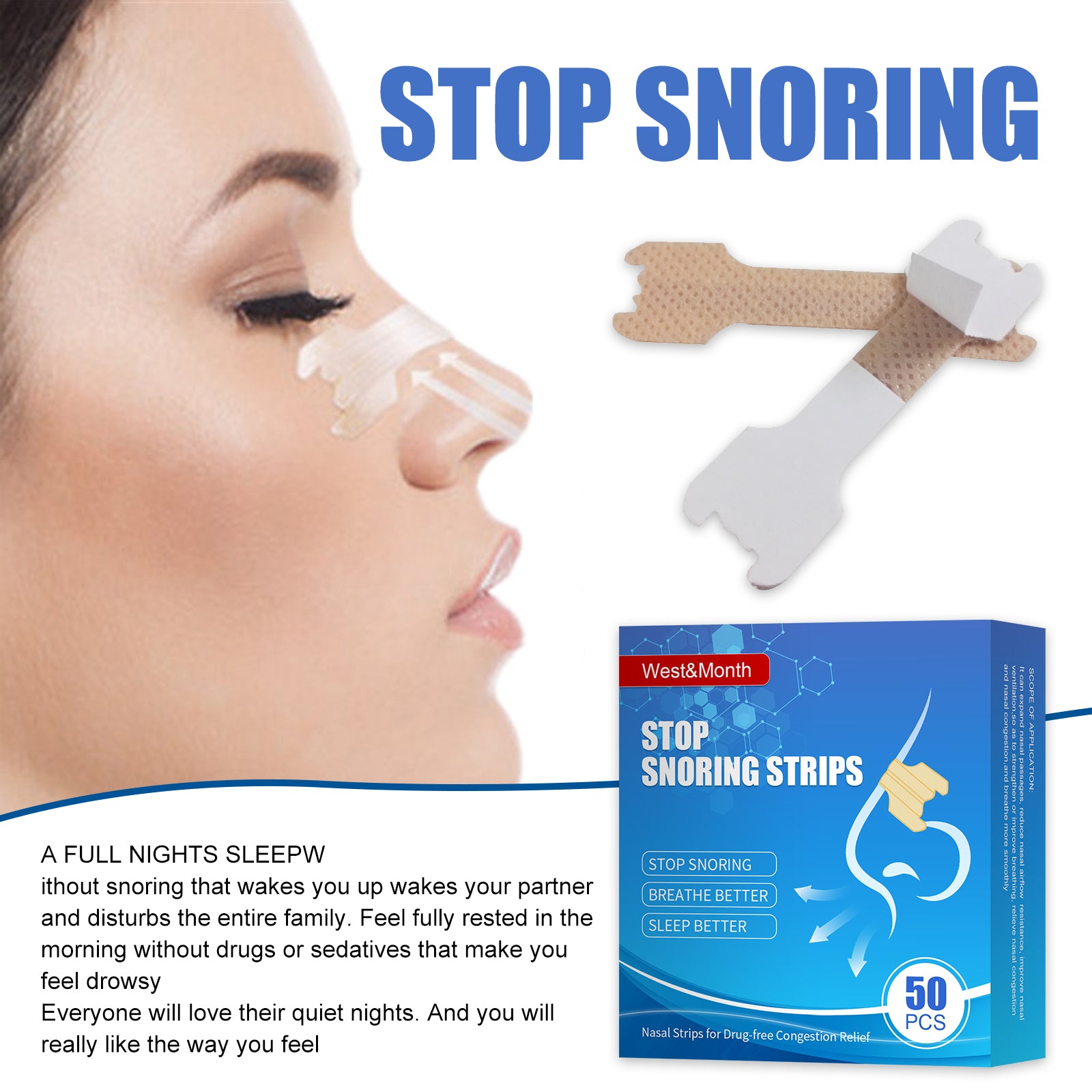 West&Month Nasal Ventilator Nasal Strip Anti - snoring Unclogging Airway Anti - snoring Stop Snoring Strip Care - 5 - CJ
