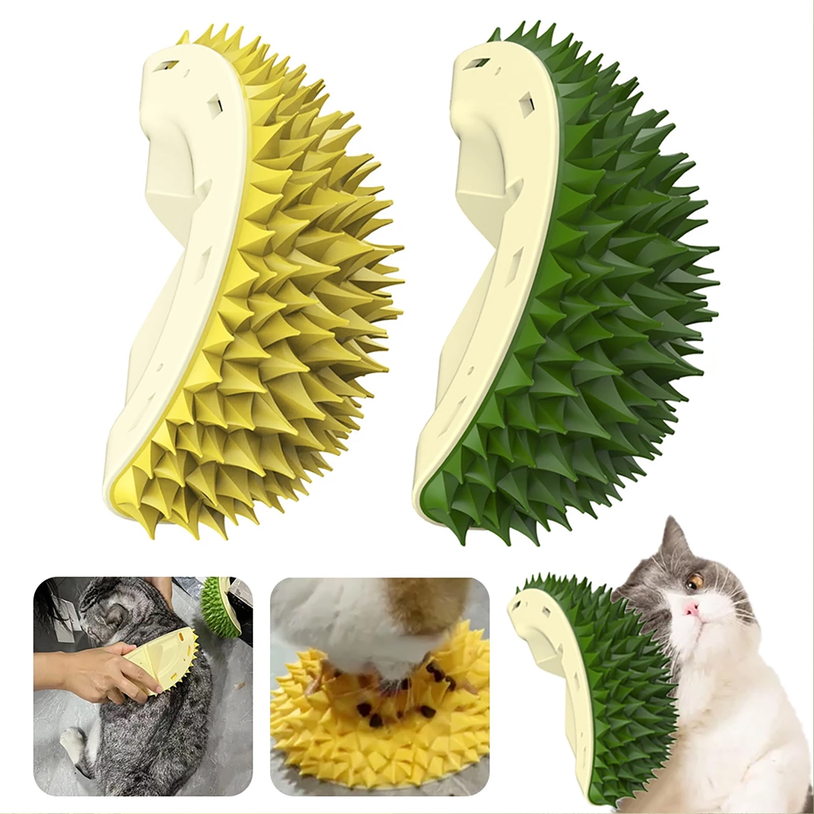 Durian Cat Brush, Dog Cat Self Groomer, Wall Corner Scratcher Massage Combs Durian Shape Molars Eat Slowly Toys Multifunctional Scratch Massager Tool Pets Clean Teeth Healthy Toys - 5 - CJ