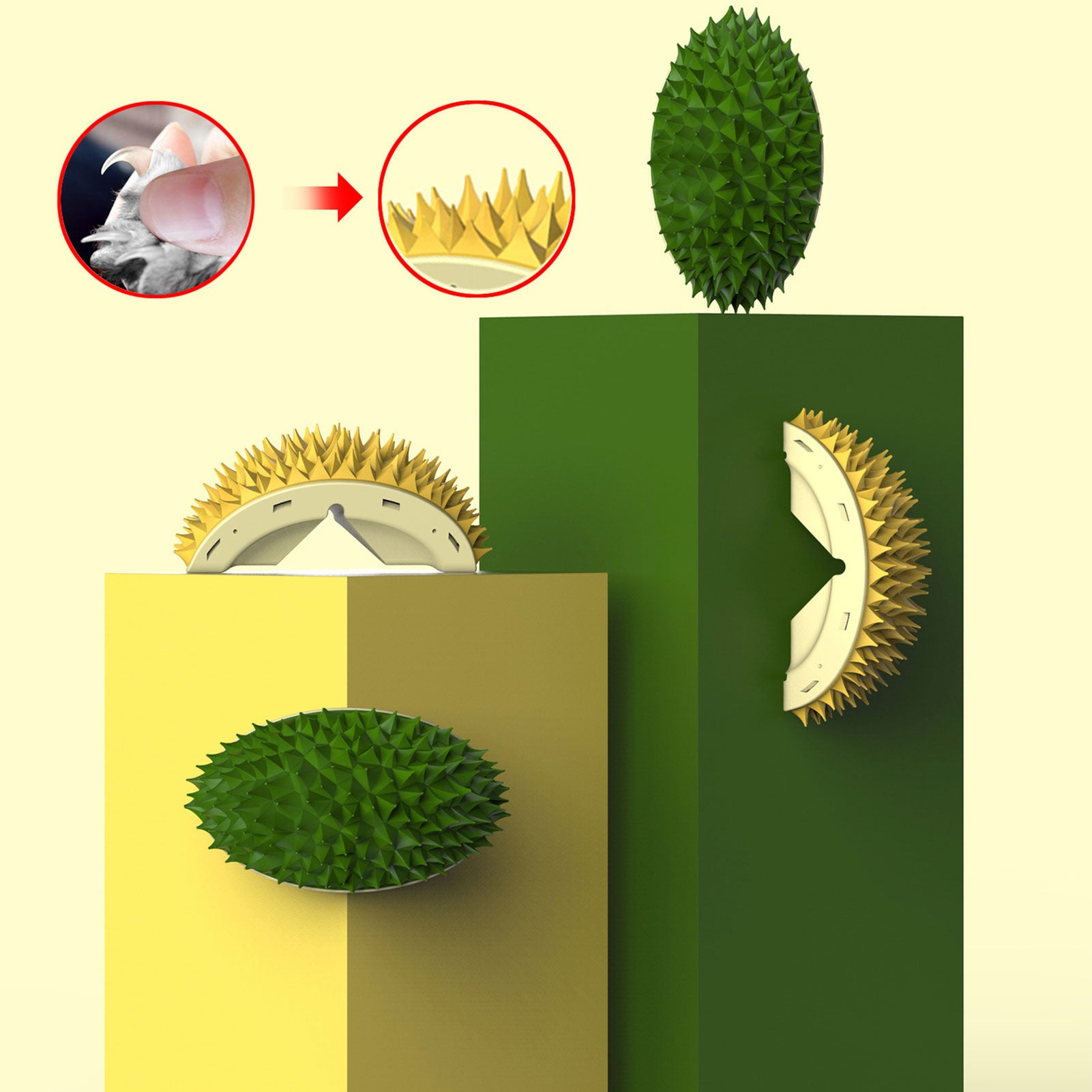 Durian Cat Brush, Dog Cat Self Groomer, Wall Corner Scratcher Massage Combs Durian Shape Molars Eat Slowly Toys Multifunctional Scratch Massager Tool Pets Clean Teeth Healthy Toys - 5 - CJ