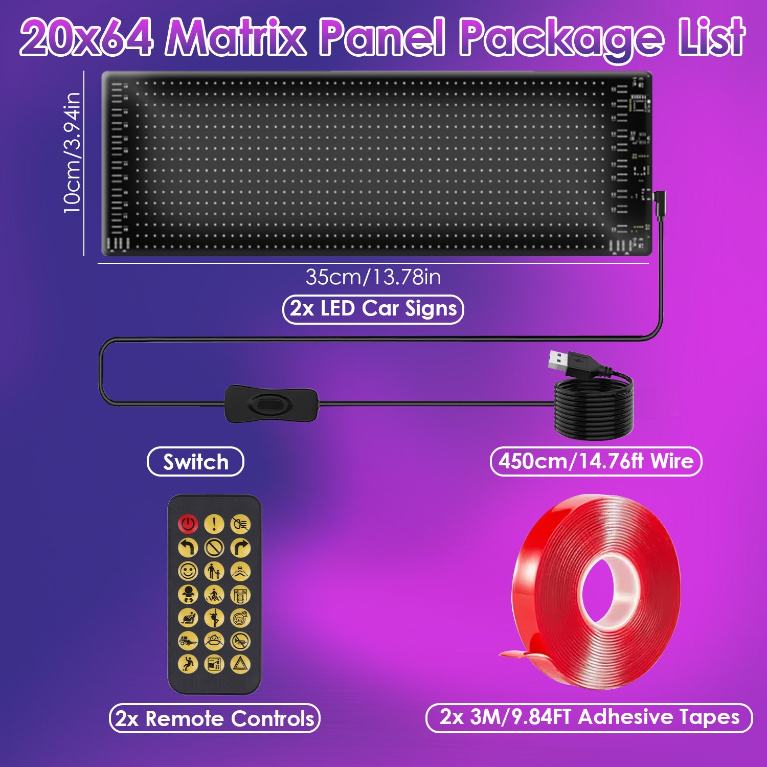 2Pack 16x96 Matrix Devil Eyes Lights For Car Ultra - thin Programmable LED Car Signs With APP Remote Control DIY Design Text Patterns Animations - 5 - CJ