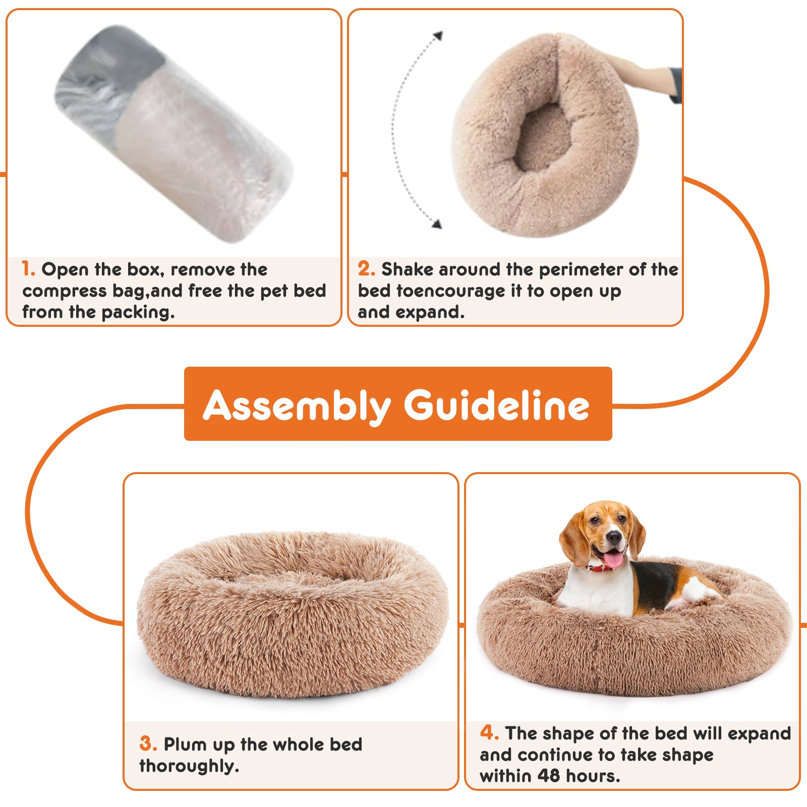 24 Inch Anti - Slip Round Fluffy Plush Faux Fur Cat Bed, Fits Up To 25 Lbs Pets - 5 - CJ