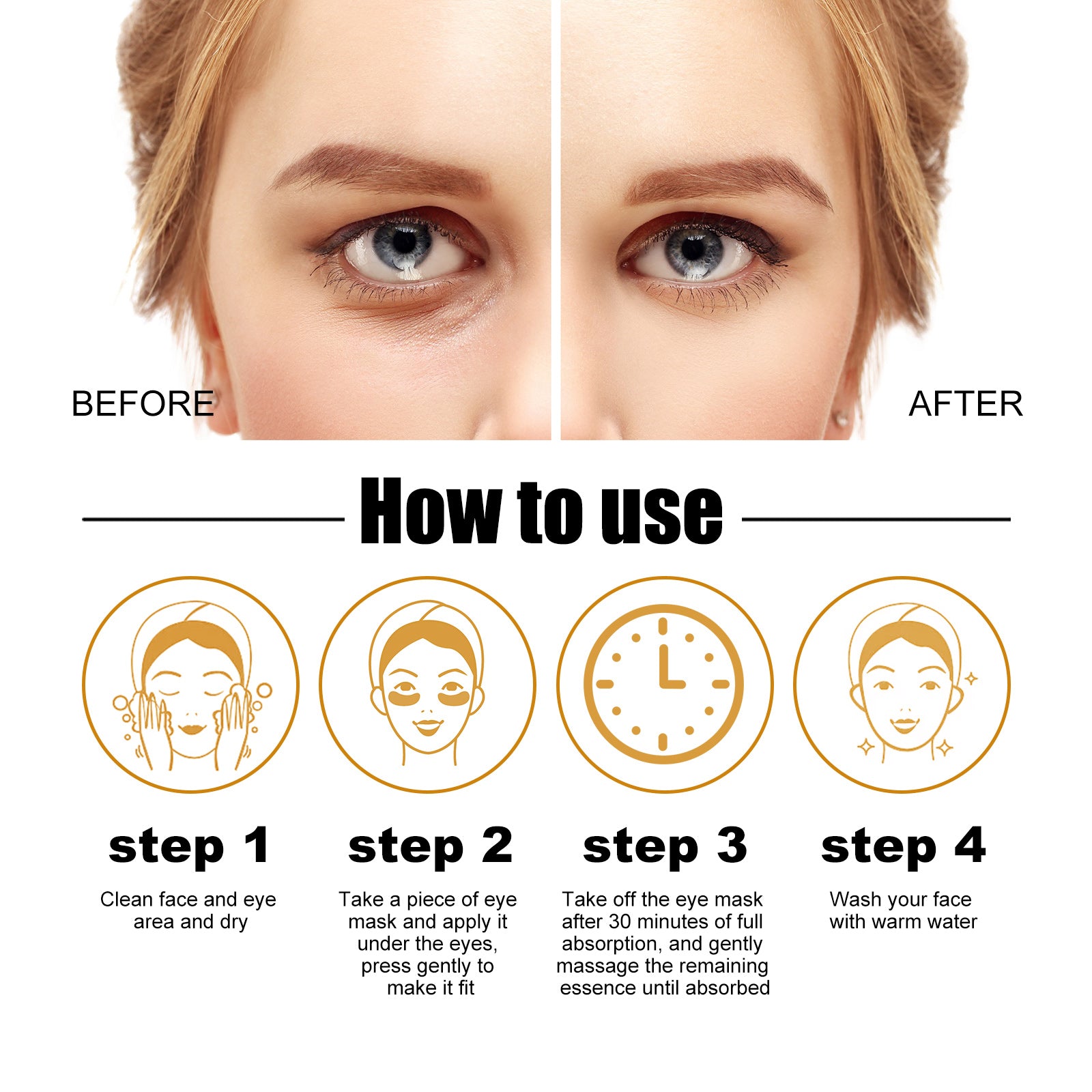 EELHOE Collagen Gold Eye Mask Moisturizing Care, Firming Eye Lines, Eye Patches, Staying Up Late, Dark Circles, Eye Bags - 5 - CJ