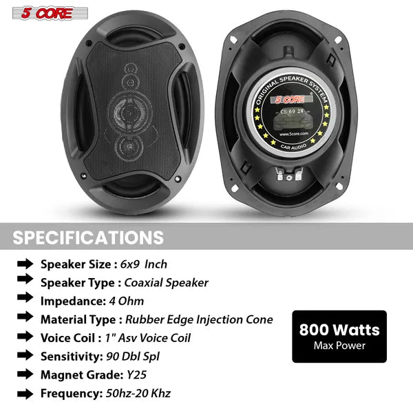 5Core 6x9 Car Speaker 800W 4Ohm 2 Way Coaxial Speaker W Super Tweeter Universal Fit For Vehicle - 5 - cjdropshipping