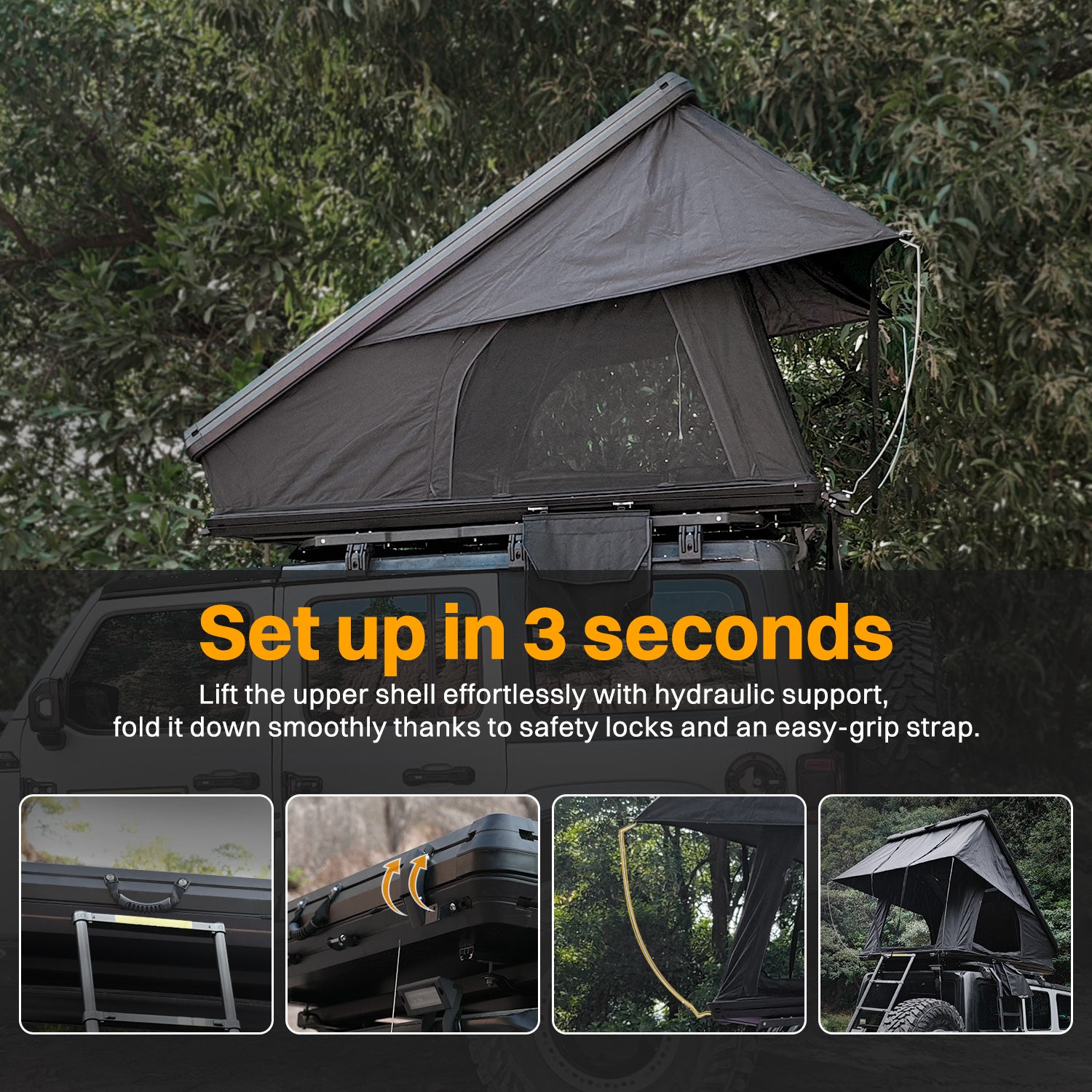 Roof Top Tent Hardshell Rooftop Tent For Van SUV Truck Car Overland Tent Camping For 2 - 3 Person With Ladder - 5 - cjdropshipping