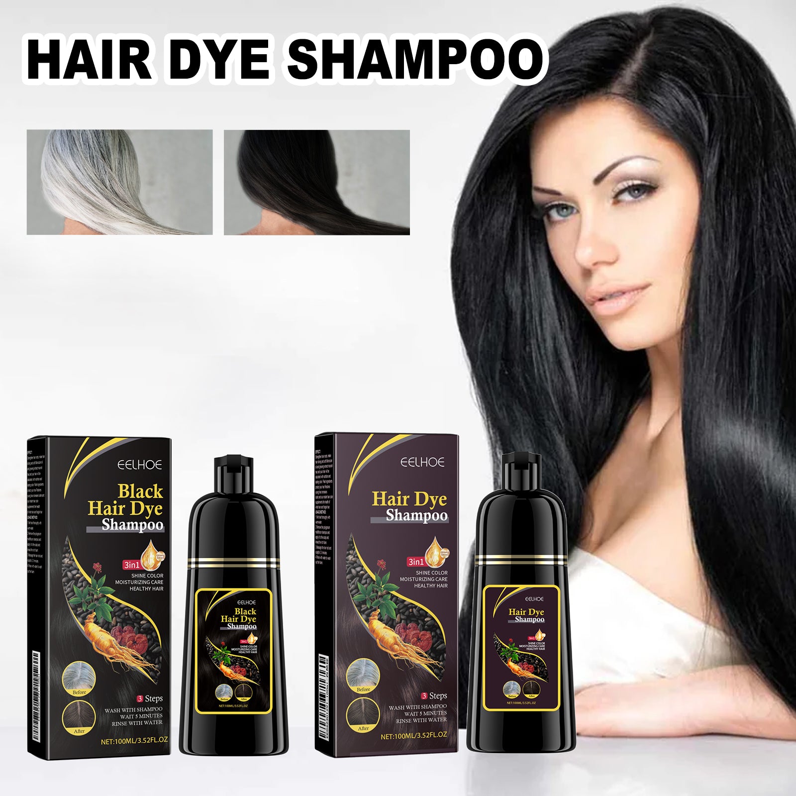 EELHOE Black Hair Shampoo Polygonum Multiflorum Essence Moisturizing, Cleaning, Repairing, Black And Soft Hair Shampoo - 5 - CJ