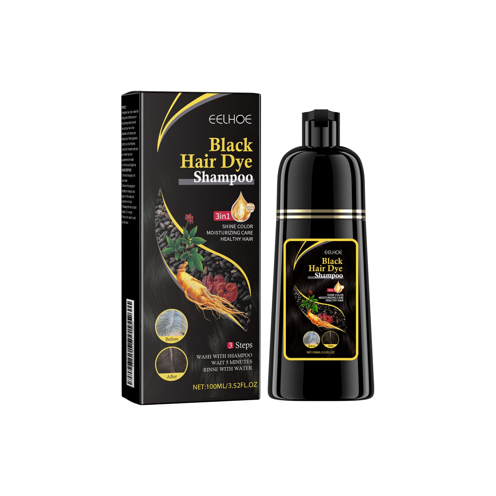EELHOE Black Hair Shampoo Polygonum Multiflorum Essence Moisturizing, Cleaning, Repairing, Black And Soft Hair Shampoo - 5 - CJ