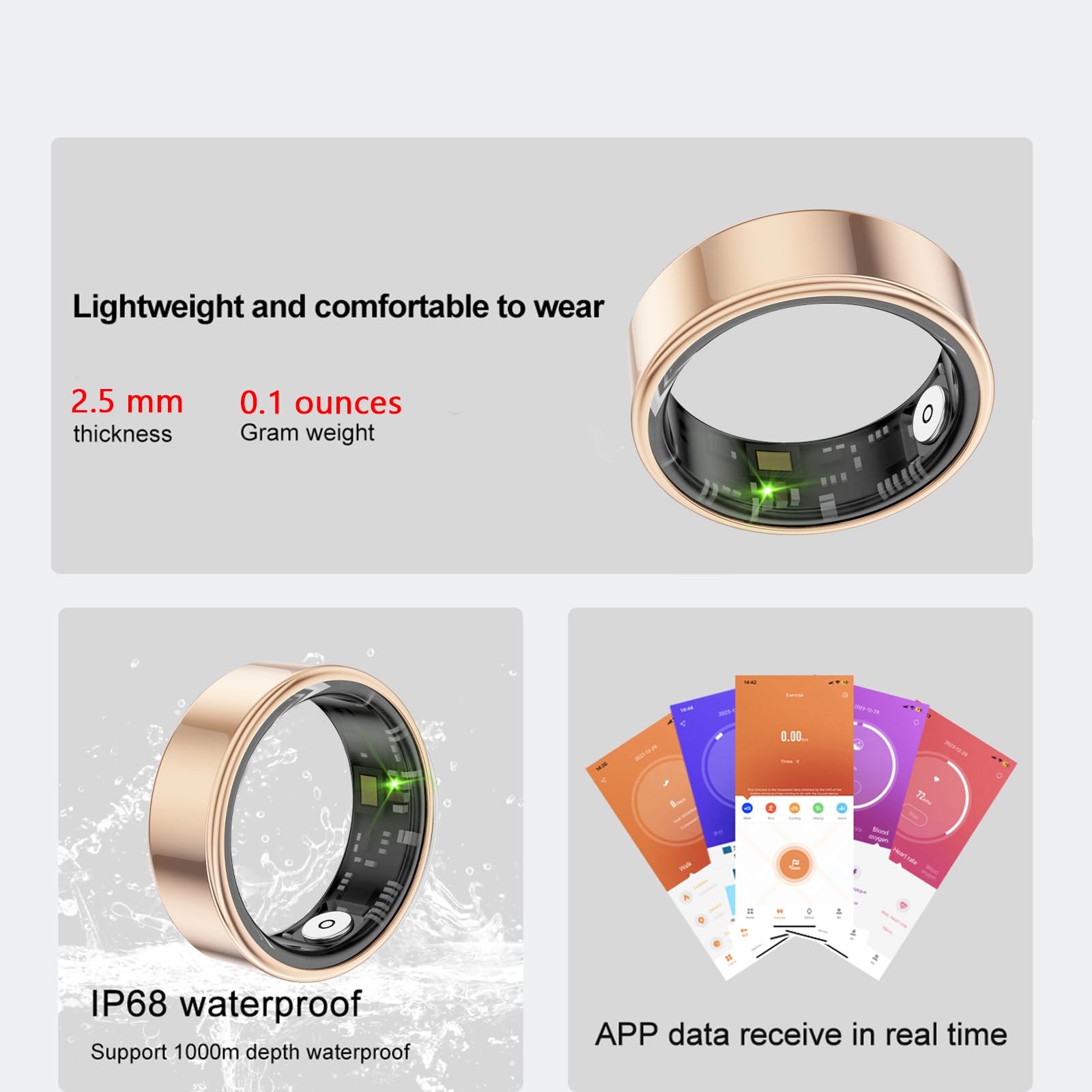 Smart Ring Health Tracker - Fitness Sleep Heart Rate Blood Oxygen Tracker Smart Ring For Men And Women,IP68 Waterproof Level Bluetooth Fitness Tracker Rings Family Care - 5 - CJ