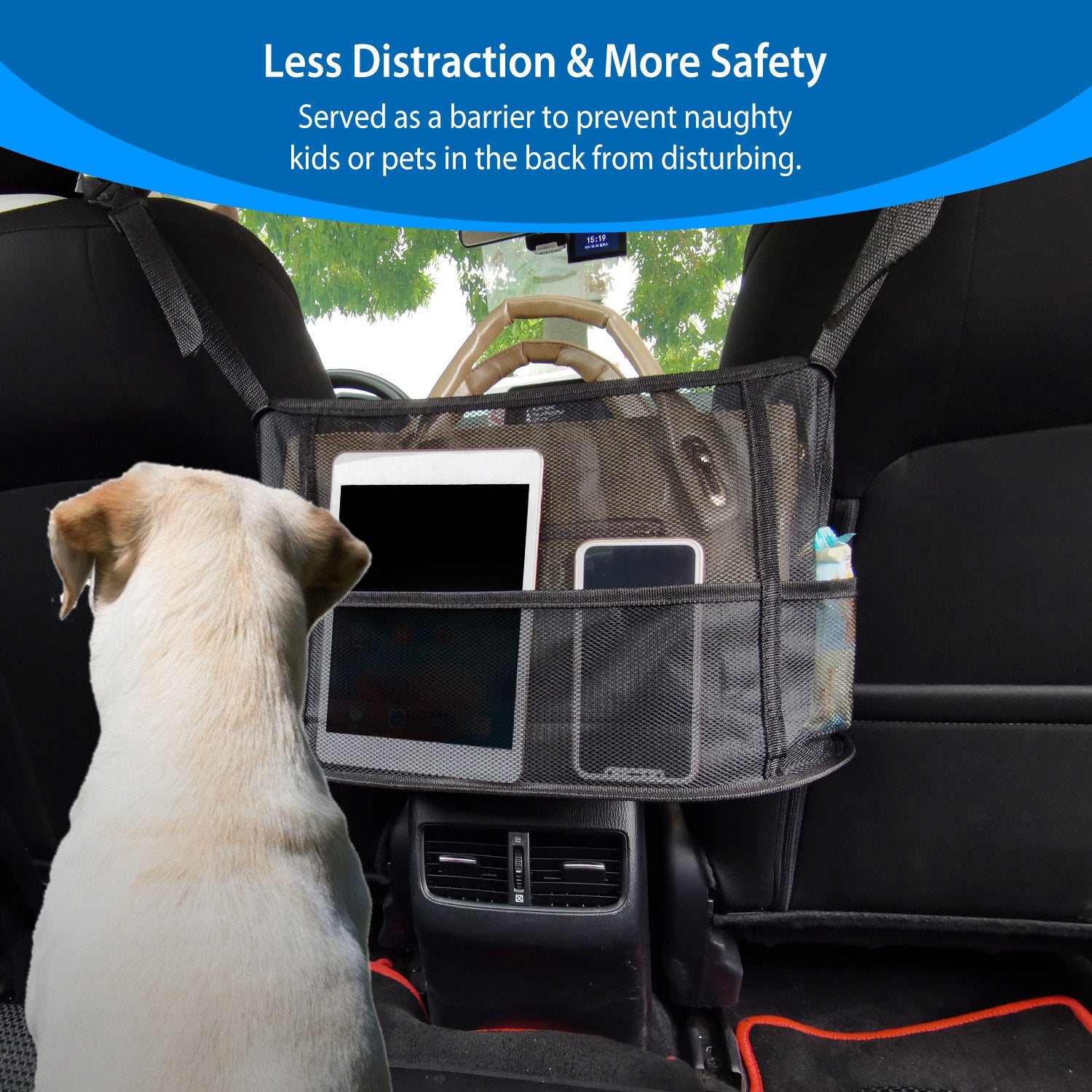 1Pc Car Net Pocket Handbag Holder Car Storage Netting Pouch Seat Side Storage Mesh Organizers Bag For Purse Phone Documents Barrier Pets Kids At Backseat - 5.0 - CJ