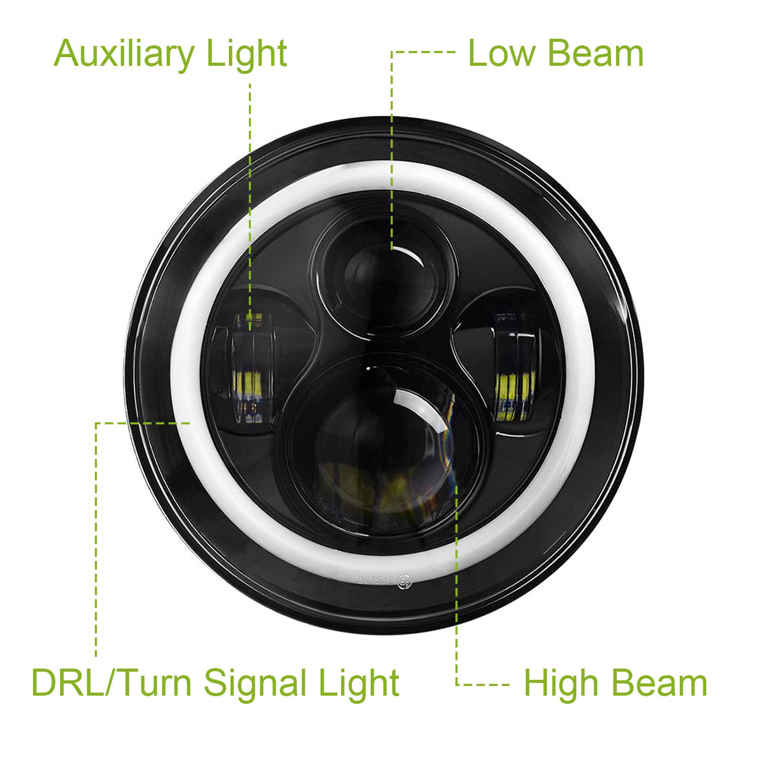 2Pc 7in 6000LM Round LED Headlight Halo Angel Eyes For Jeep Wrangler TJ JK CJ With H4 To H13 Adapter Plug And Play - 5 - cjdropshipping