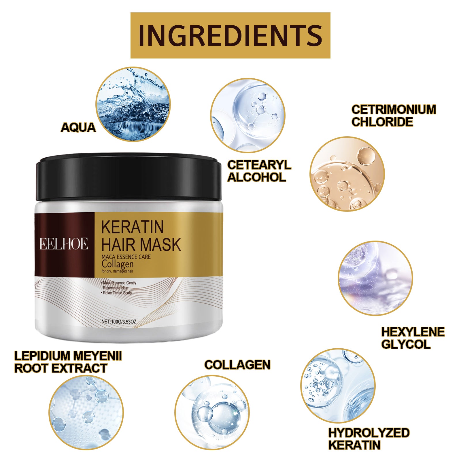 EELHOE Repair Moisturizing Hair Mask Deeply Moisturizes And Repairs Damaged Hair Dry, Split Ends And Tangled Hair Mask - 5 - CJ