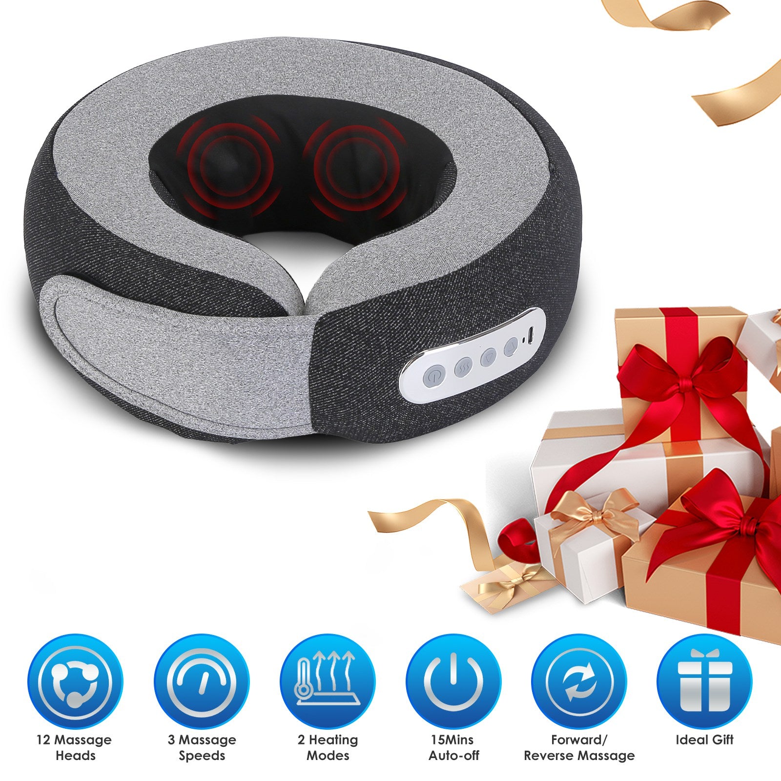 1Pc 2 In 1 Neck Massager Pillow With Heat Electric Memory Foam Travel Pillow Shiatsu Neck Massager With 3 Speeds Timer For Home Office Travel - 5 - CJ