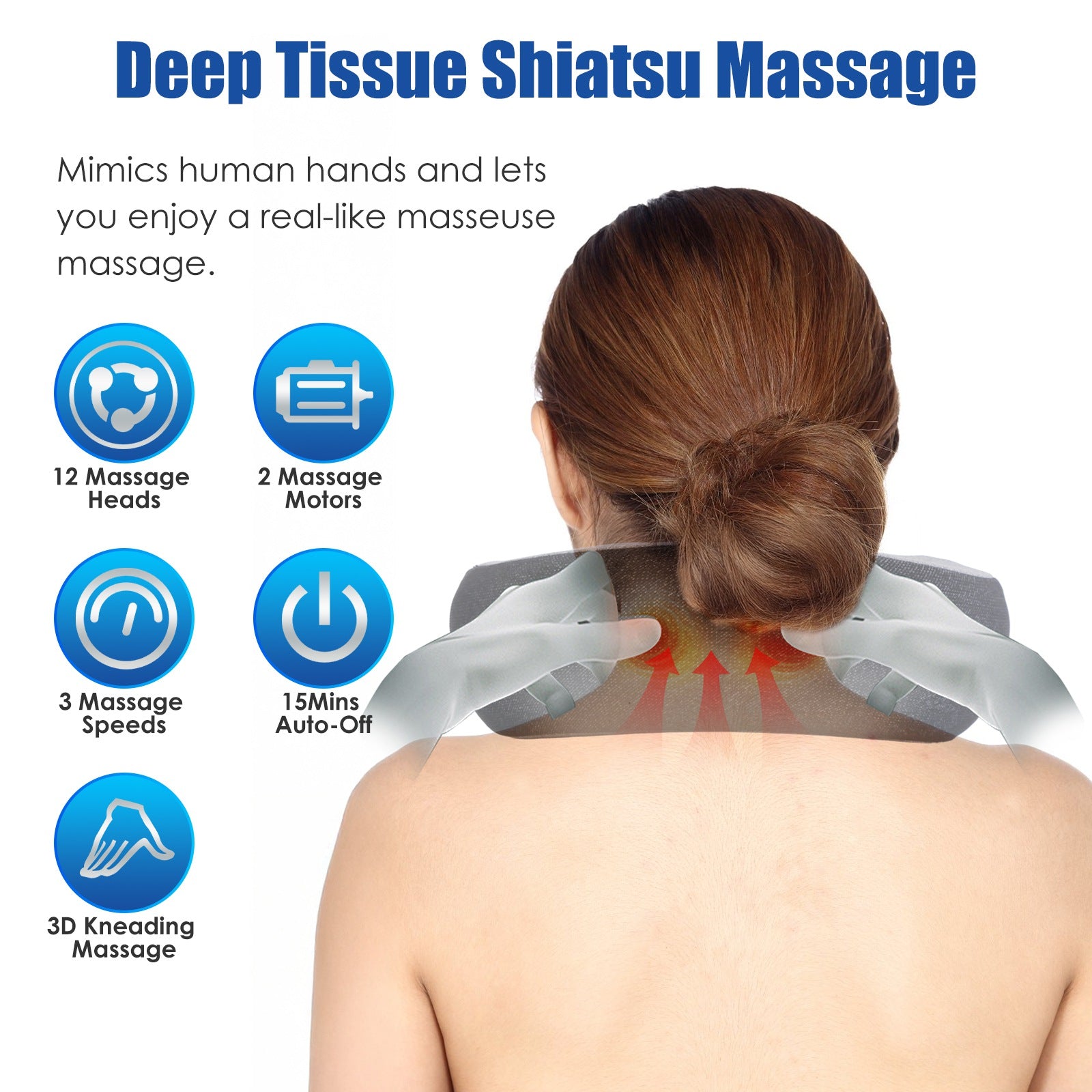 1Pc 2 In 1 Neck Massager Pillow With Heat Electric Memory Foam Travel Pillow Shiatsu Neck Massager With 3 Speeds Timer For Home Office Travel - 5 - CJ