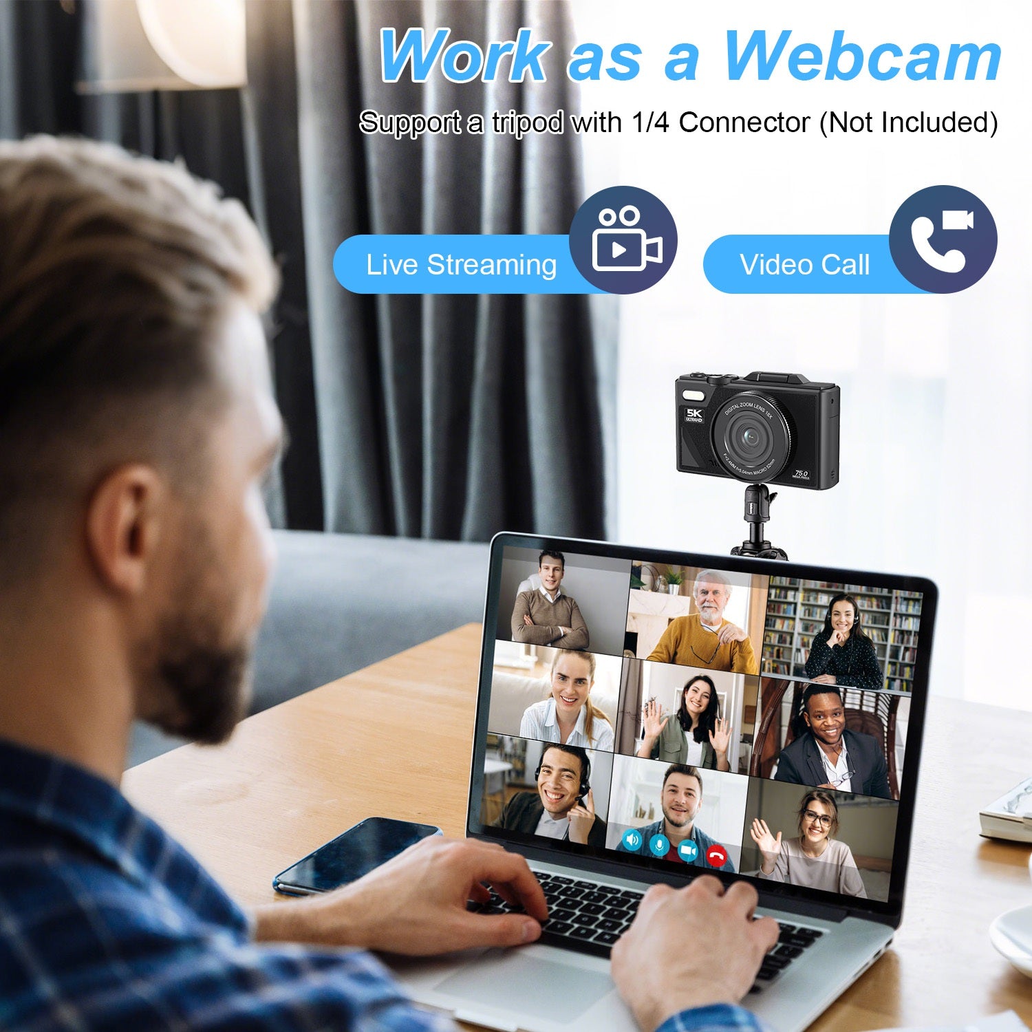 1Pc 5K 75MP Digital Camera For Photography Anti Shake WiFi Vlogging Video Camera With 9 Shooting Modes 18X Zoom Fill Light Webcam Function 2 Batteries 32G MMC Card 180Degree Flip IPS Screen - 5 - CJ
