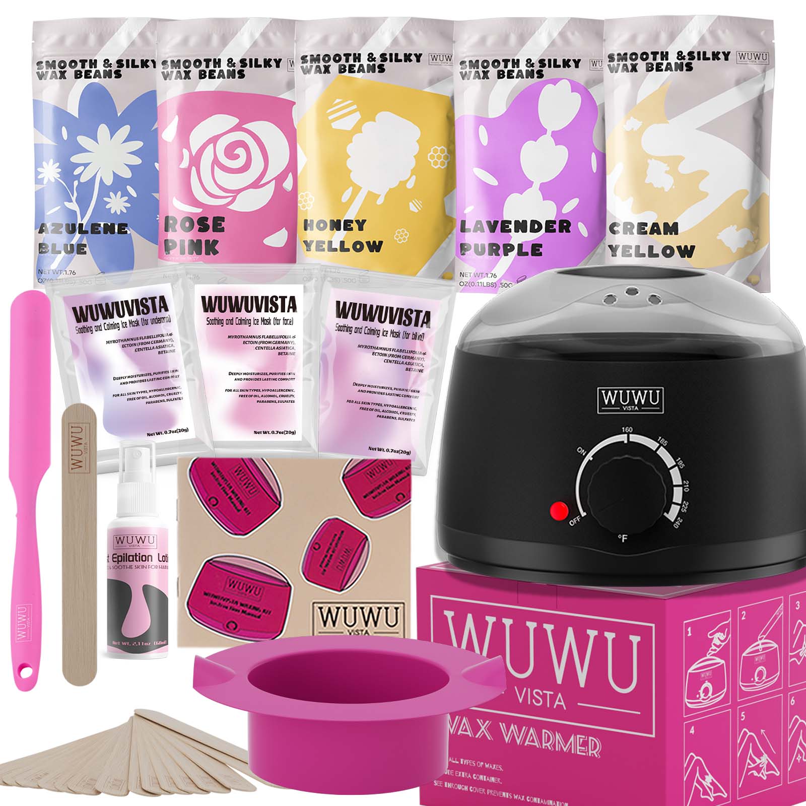 Waxing Kit WUWUVISTA 23 Items Hair Removal Wax Kit With Wax Warmer Waxing Beads For Face, Brazilian, Full Body, Bikini, Sensitiive Skin Skin Suitable For Plugs Of American, European Specification - 5.0 - CJ