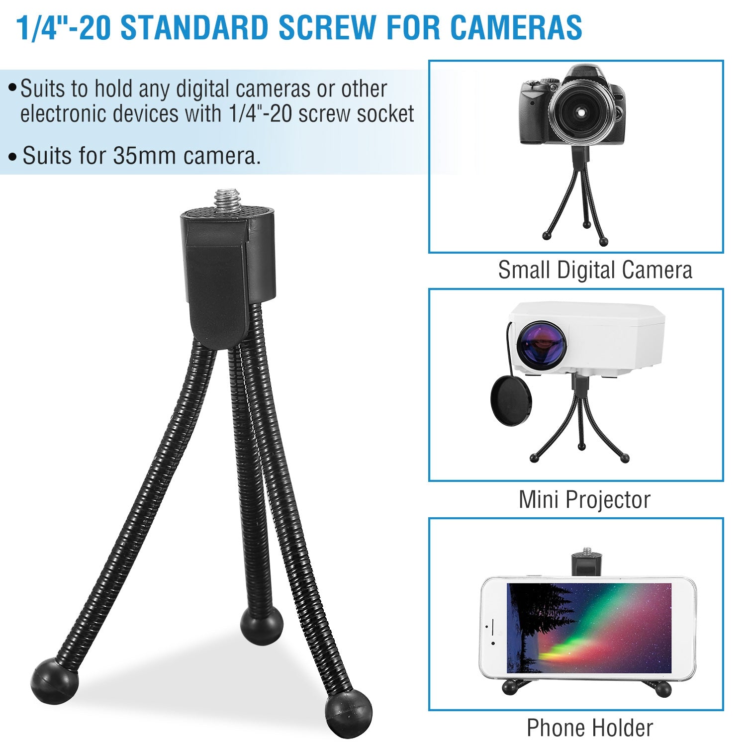 Tripod Stand For Camera Mini Projector Flexible Tripod Holder Heavy Duty Camera Tabletop Mount With Anti - slip Feet For Photograph Recording - 5 - CJ