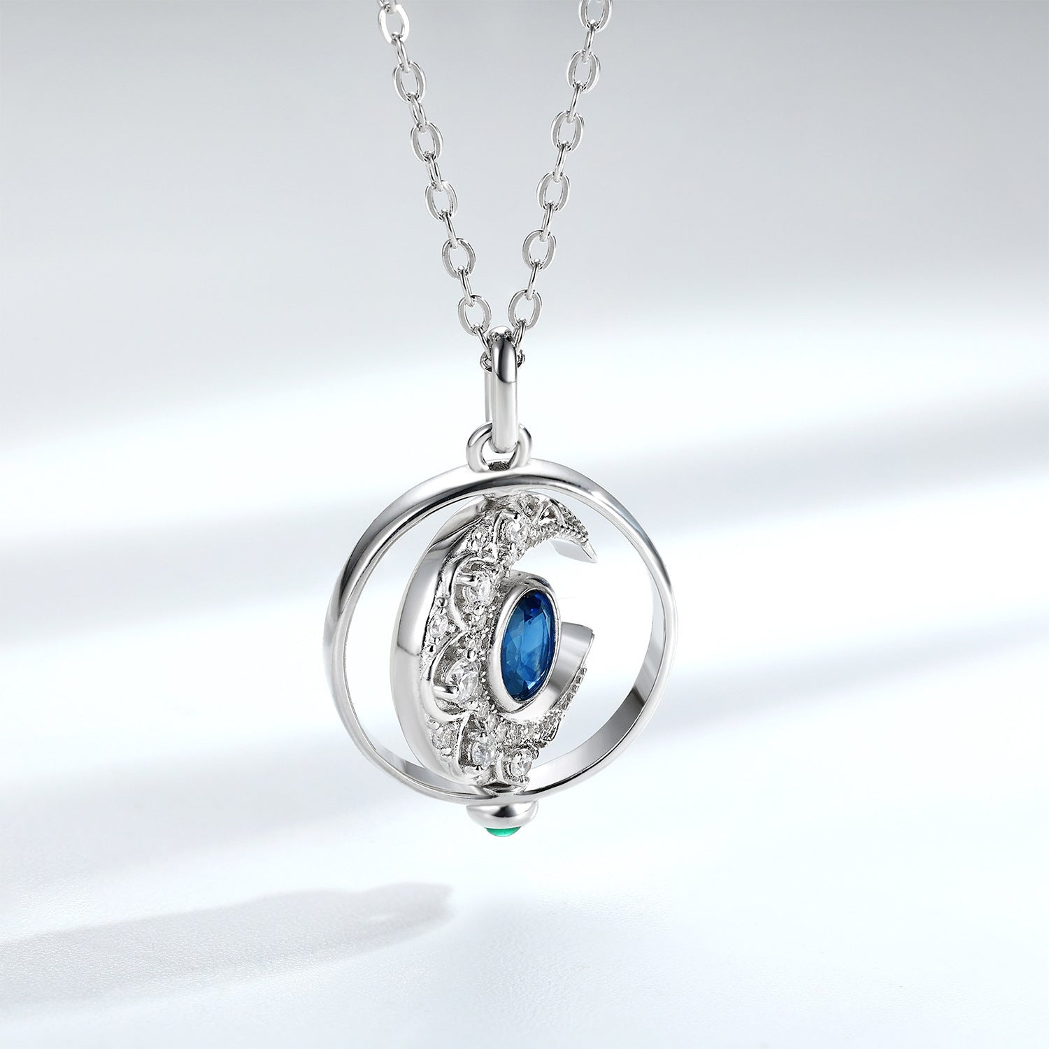 S925 Silver Inlaid Natural Sapphire Necklace Women's Original Design Can Rotate The Moon - 4 - https://x.com/titan_prim62775J