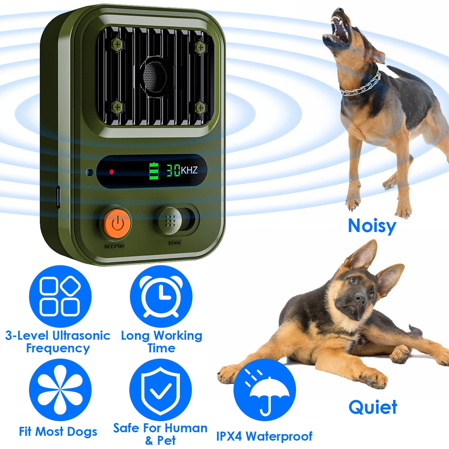 Black - Green Color Options - 1Pc Ultrasonic Anti - Barking Device Rechargeable Auto Dog Bark Control Deterrent Box Training Device IPX4 Waterproof With 3 Frequency Max 32.8Feet Sensing Distance For Most - 5 - CJ