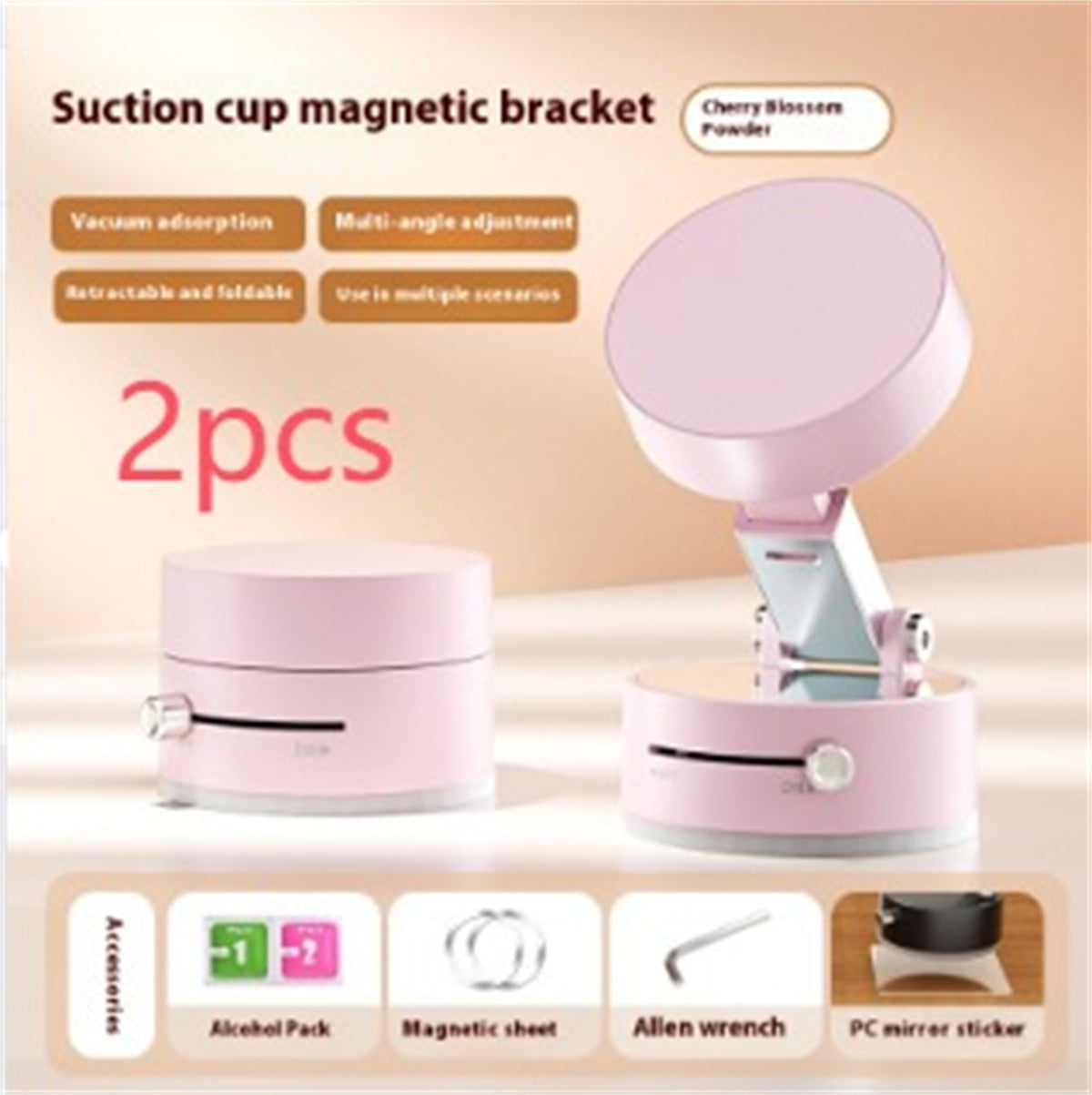 Foldable Magnetic Vacuum Car Phone Holder Foldable Suction Cup With Suction Cup Hands - Free Navigation For Smart Phone - 0 - CJ - Cherry Blossom Powder 2pcs - CJSJ224953004DW