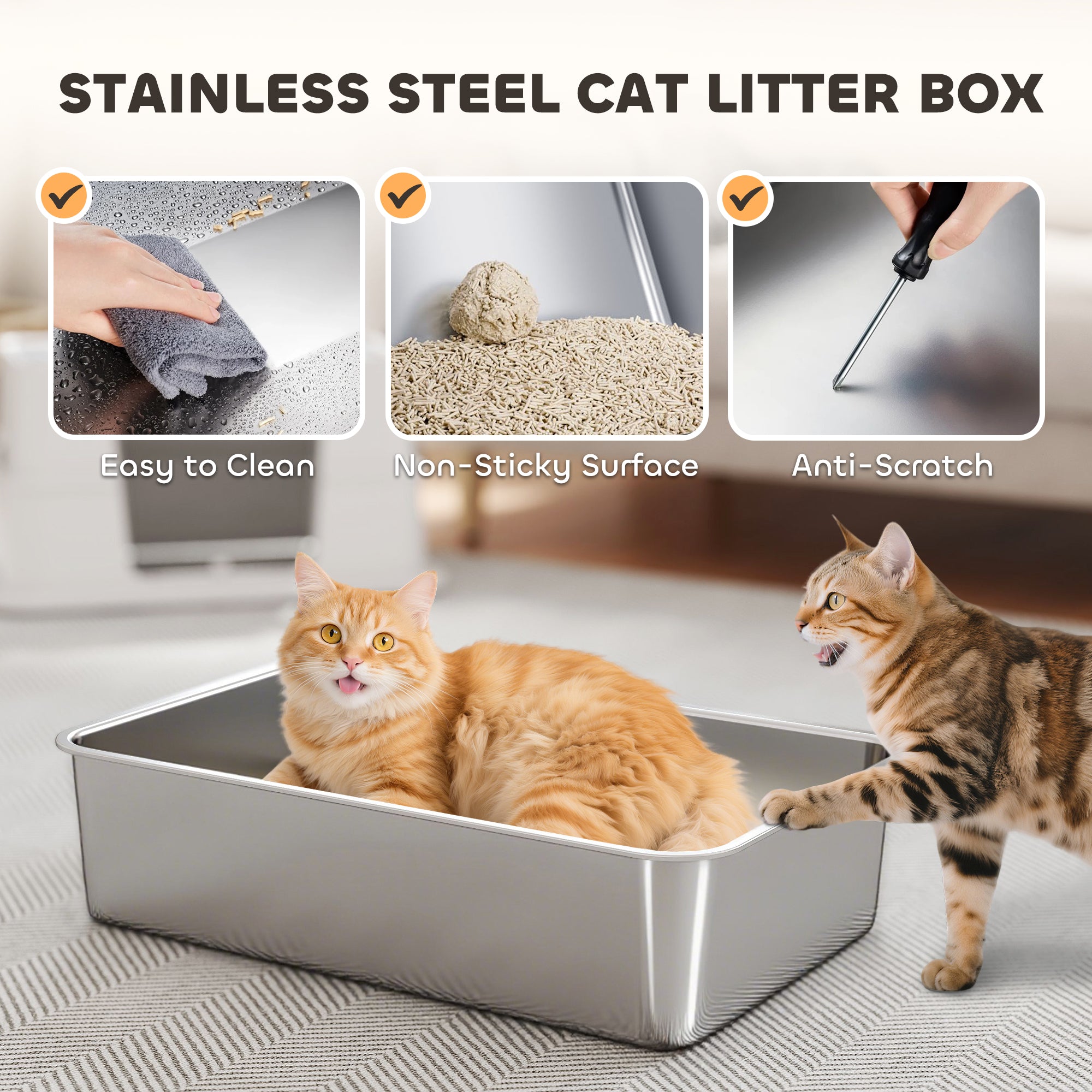 XL Stainless Steel Litter Box W Flip Top, Scoop, Step, Top & Side Entry Enclosed Litter Box For Big Cats - 5 - CJ