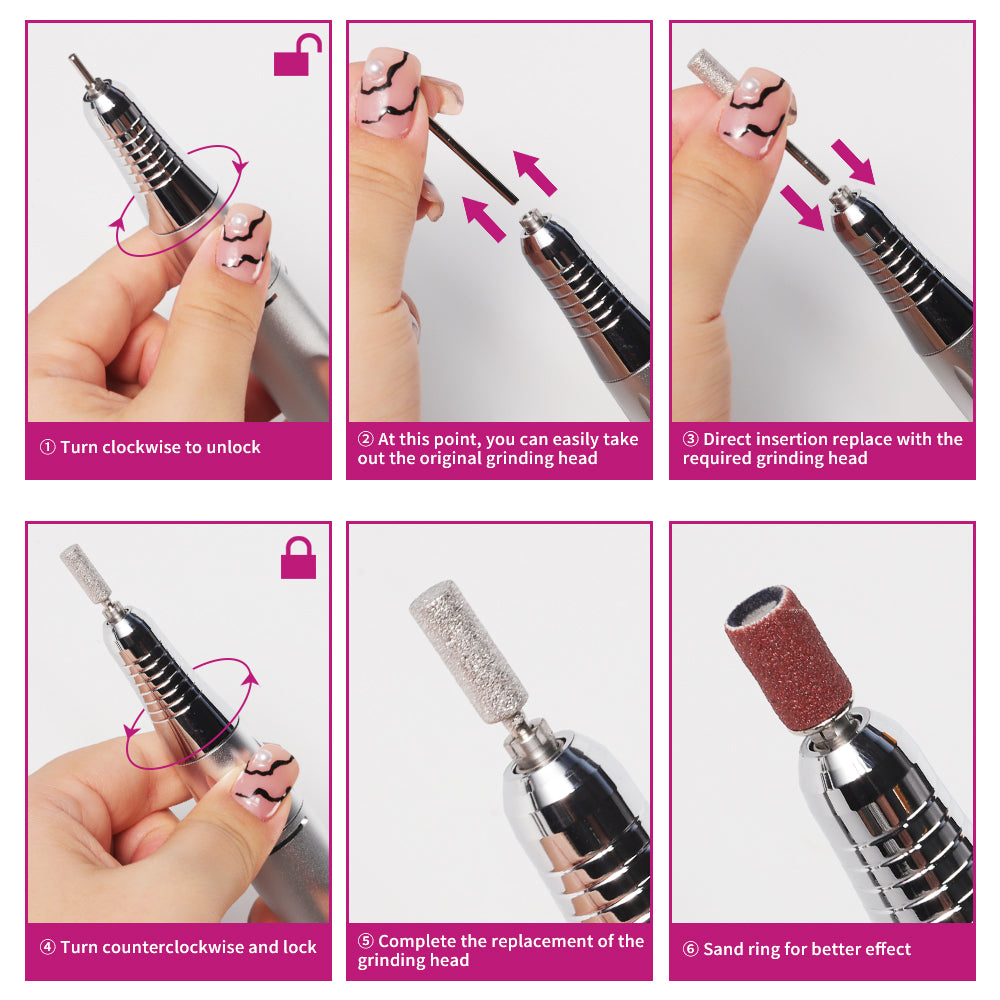 45000RPM Professional Nail Drills Kit With 6 Drill Bits, Portable Electric Nail Drill For Acrylic Nails Gel Polishing Removing, Rechargeable Nail File Machine For Manicure Pedicure Salon Home - 5 - CJ