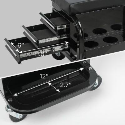 Rolling Creeper Garage Shop Seat With Three Built - in Drawers, Rolling Tool Chest Black - 5 - CJ