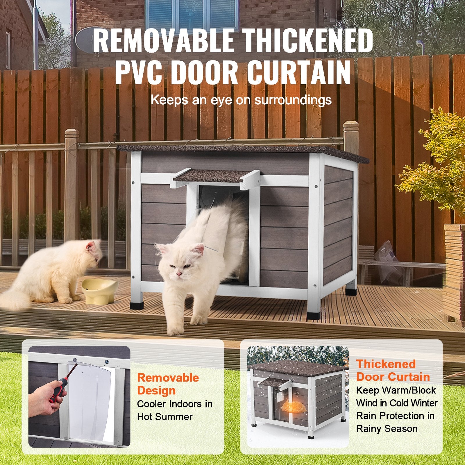 Outdoor Cat House Wooden Feral Cat Shelter With Roof Door Flaps & Window - 5 - CJ