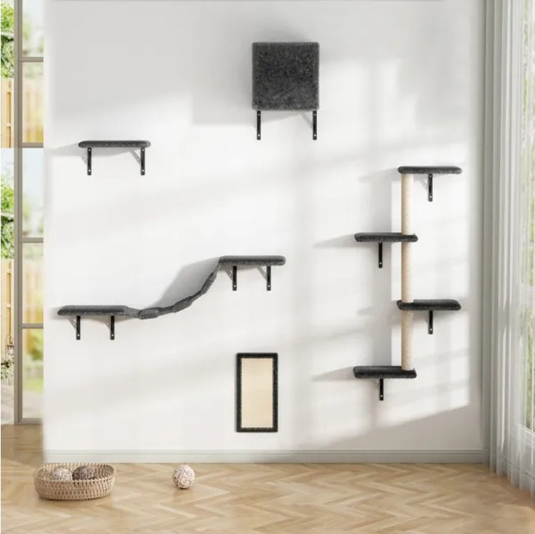 5 Pcs Wall Mounted Cat Climber Set Floating Cat Shelves And Perches Cat Activity Tree With Scratching Posts Modern Cat Furniture - 5 - CJ