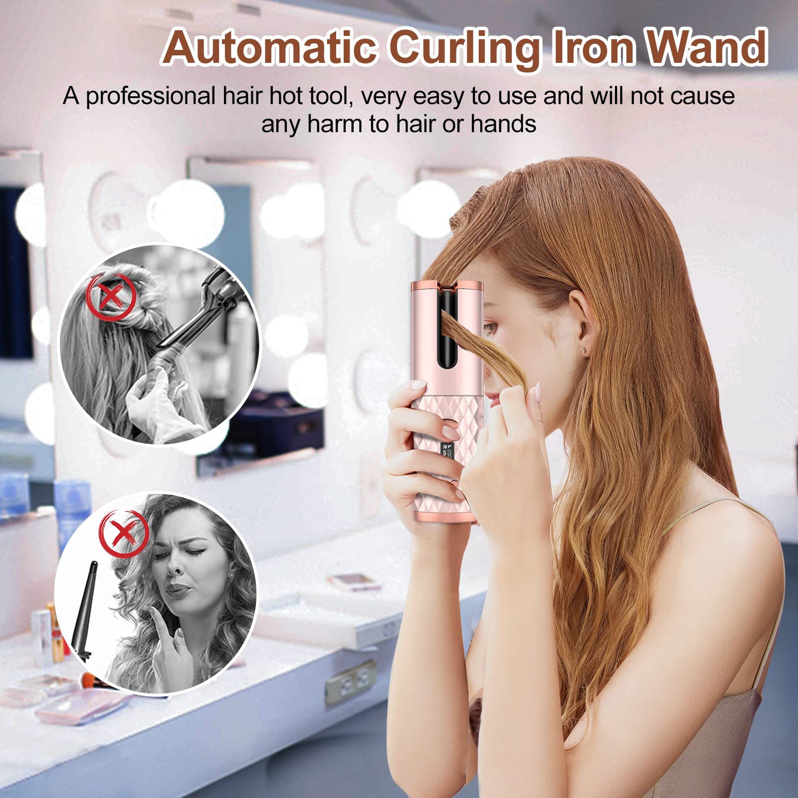 Portable Automatic Hair Curler, Ceramic Rotating Wireless Auto Curling Iron Wand, Portable USB Rechargeable Spin Curler For Hair Styling - 5 - CJ