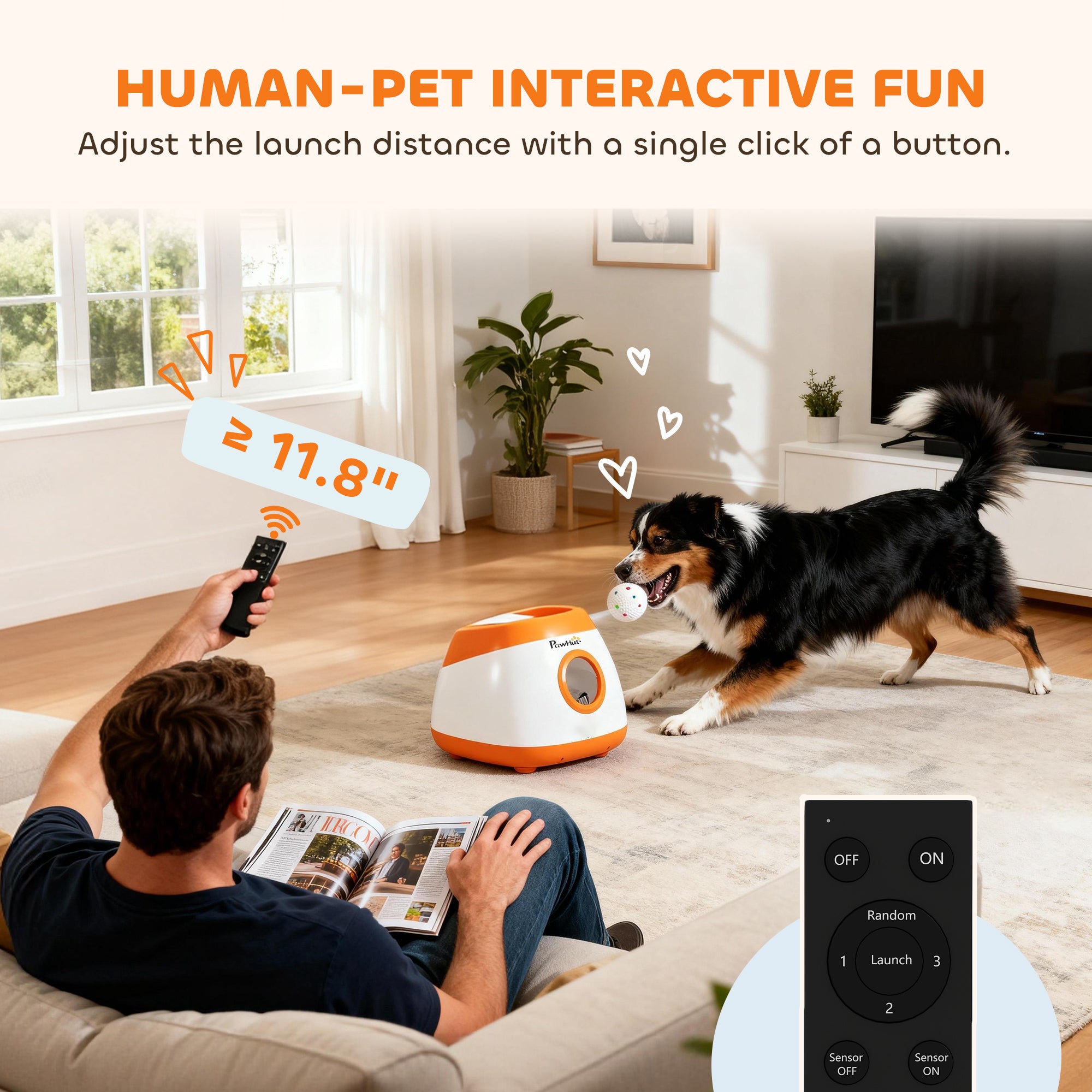 Automatic Dog Ball Launcher with 26 - 79 FT Distance, Automatic Ball Launcher for Medium and Large Dogs, Orange - 5 - CJ