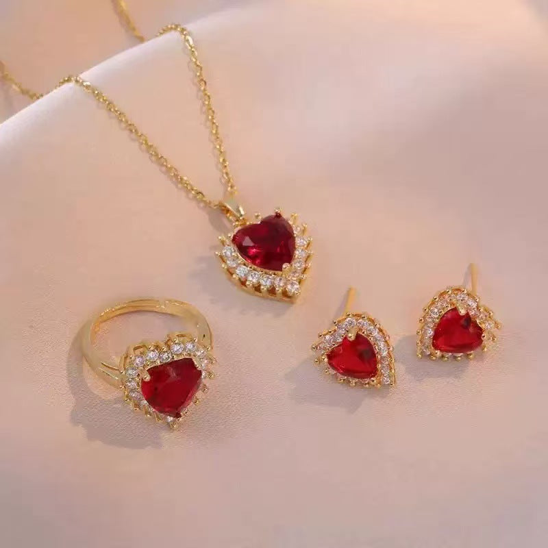 Fashion Micro - inlaid Pendant Ruby Heart Necklace - 0 - CJ