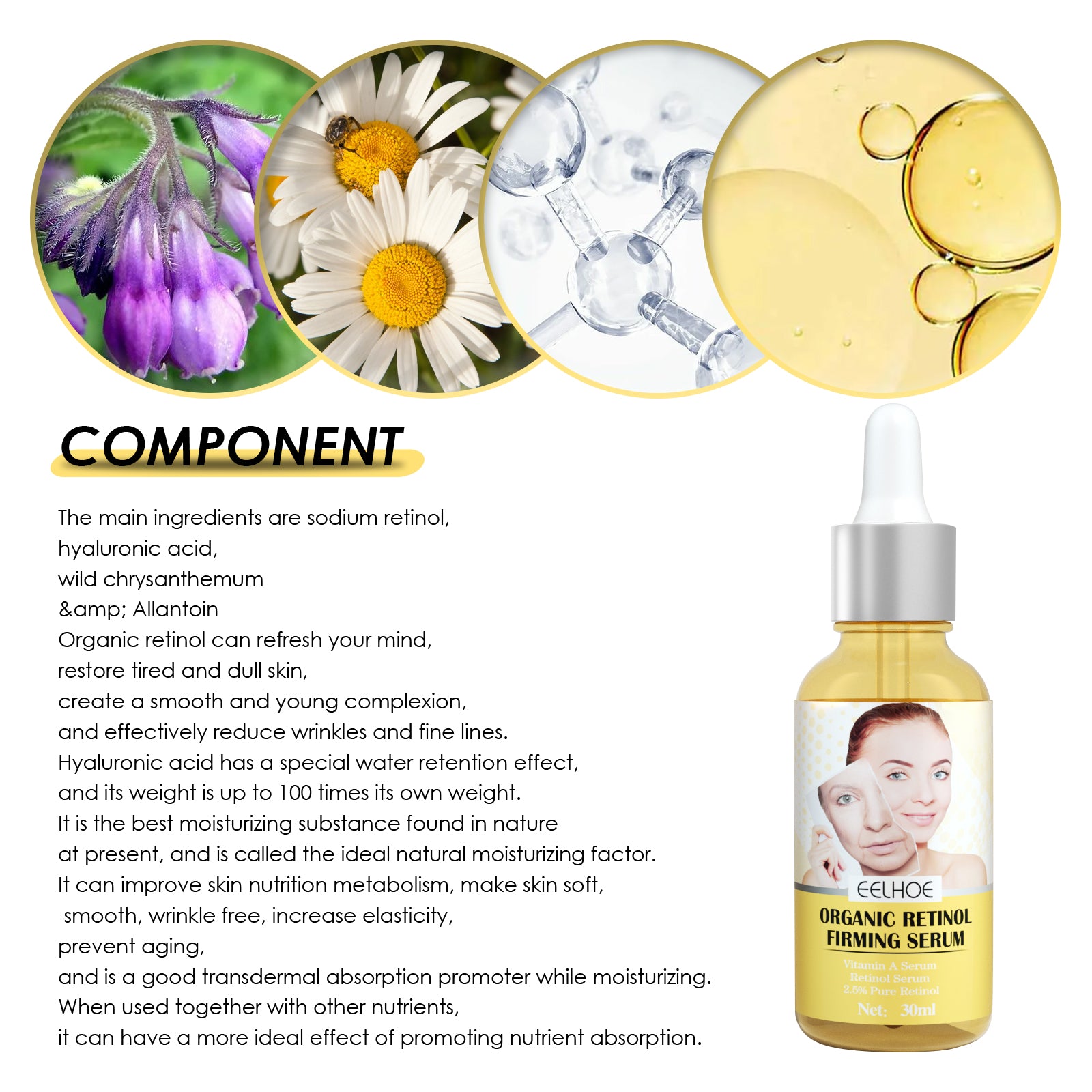 EELHOE Retinol Firming Serum, Face Lift Firming Skin Hydrating Reduce Fine Lines Essence - 5 - CJ