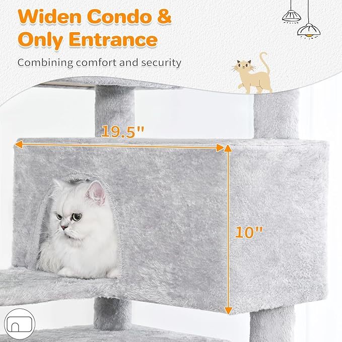 Made4Pets 56 - inch Pet Cat Tree For Indoor Cats Multi - Level Cat Tree With 2 Apartments Cat Activity Center With Scratching Posts And Toys Light Gray - 5 - CJ
