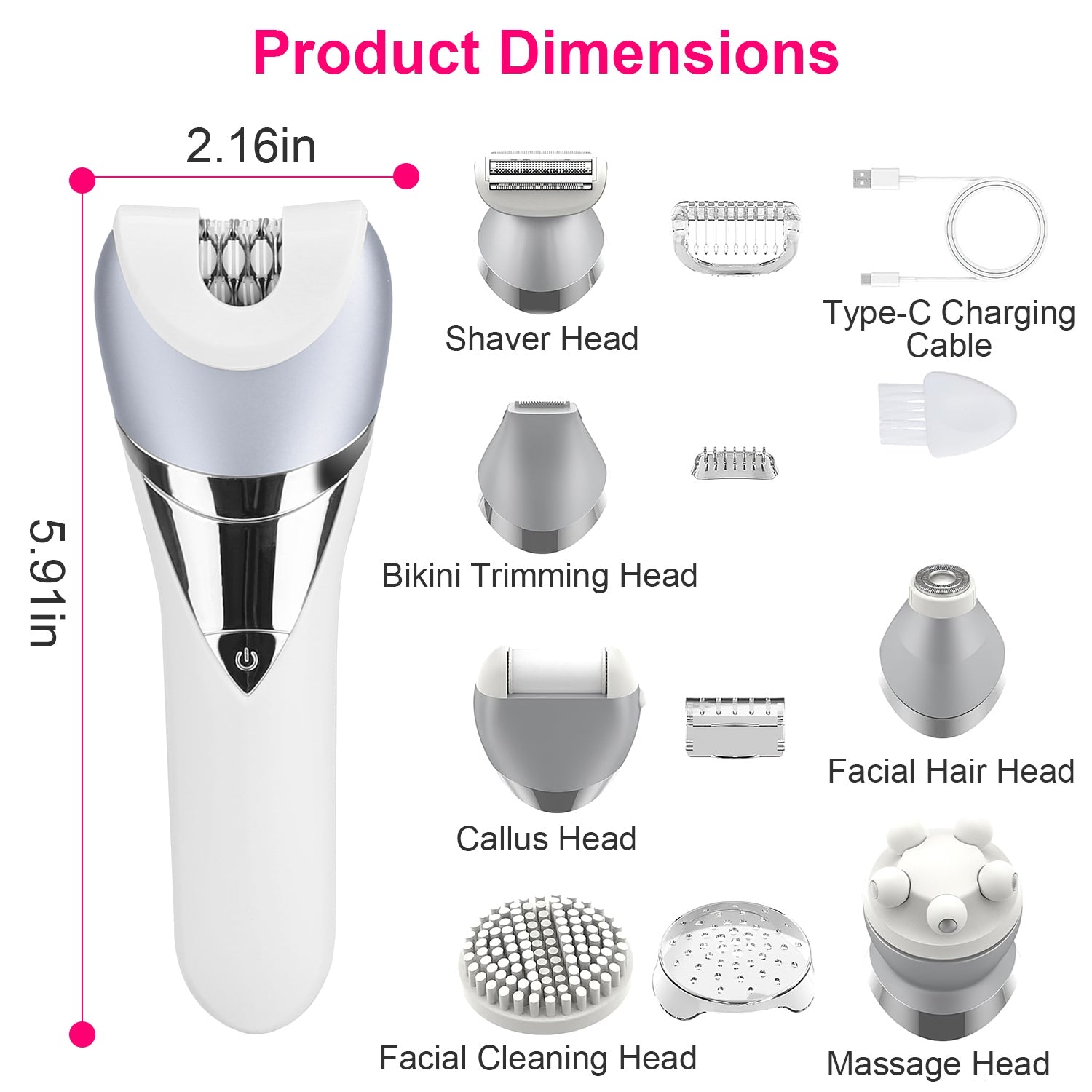7 In 1 Electric Razor For Women Lady Hair Removal Epilators For Leg Face Arm Bikini Armpit Public Hairs IPX6 Wet And Dry Use Cordless Rechargeable Whole Body Trimmer And Shaver Kit - 5 - CJ
