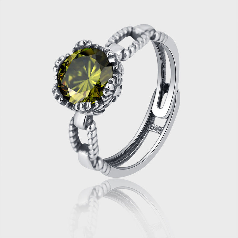 925 Silver Inlaid Zircon Vintage Ring - 4 - CJ - Silver - CJJE1592395 - Silver