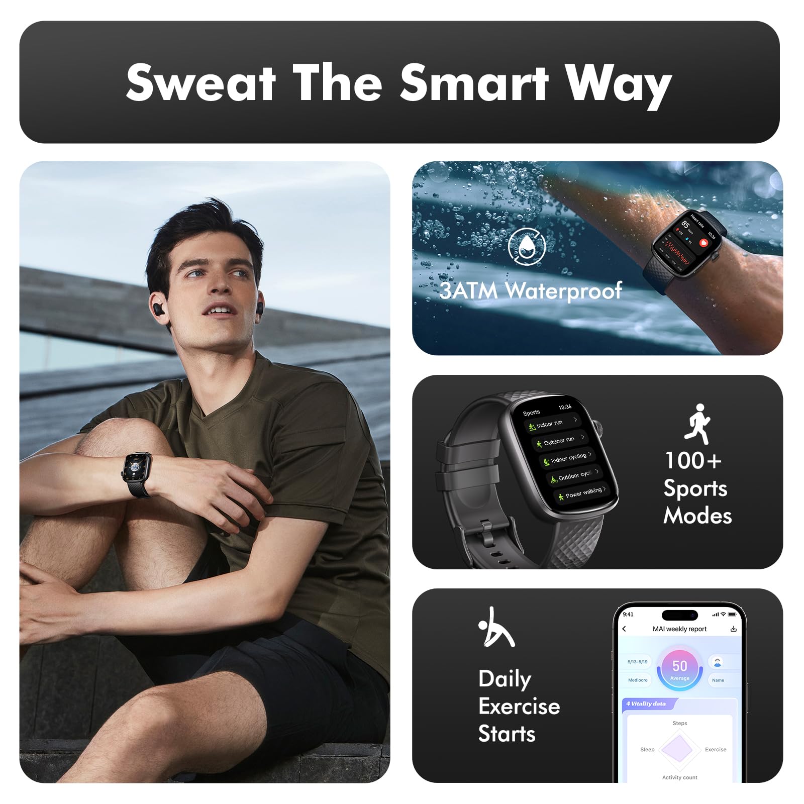 Smart Watch Bluetooth Call &1.95 HD Screen - Heart Rate SpO2 Sleep Monitor, 3ATM Waterproof Fitness Tracker For IoS Android - 5 - CJ
