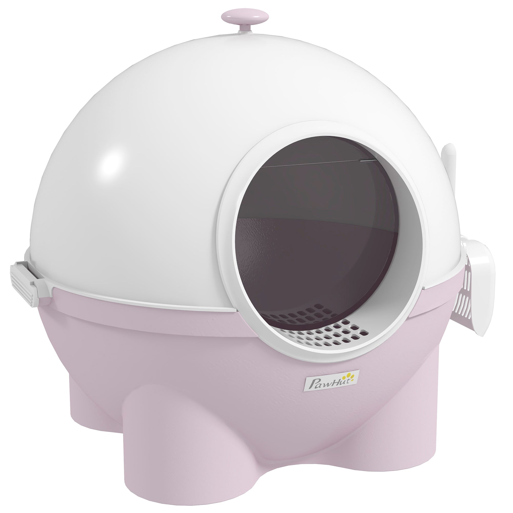 Hooded Cat Litter Box, Large Kitty Litter Pan with Lid, Scoop, Leaking Sand Pedal, Top Handle, Light Pink - 5 - CJ
