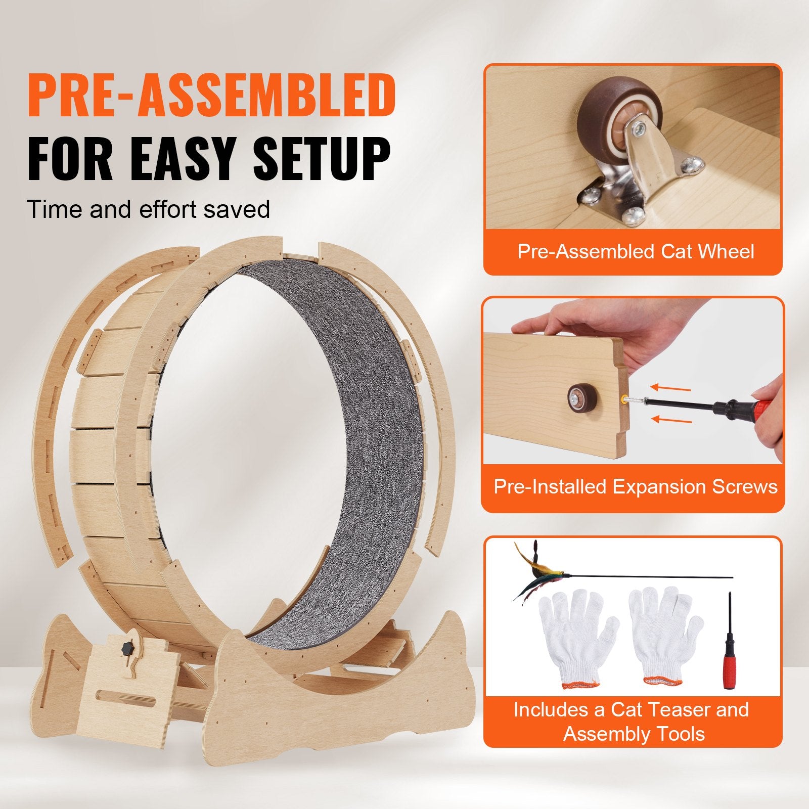 Wooden Cat Exercise Wheel 52' Large Cat Treadmill Wheel For Indoor Cats - 5 - CJ