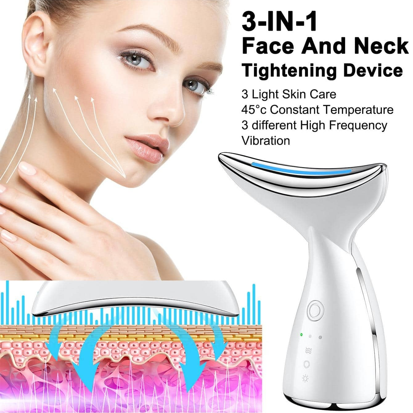 Face And Neck Tightening Device, Firm And Tightens Sagging Skin Face Neck Massager, Beauty Facial Massager For Women And Men - White - 5 - CJ