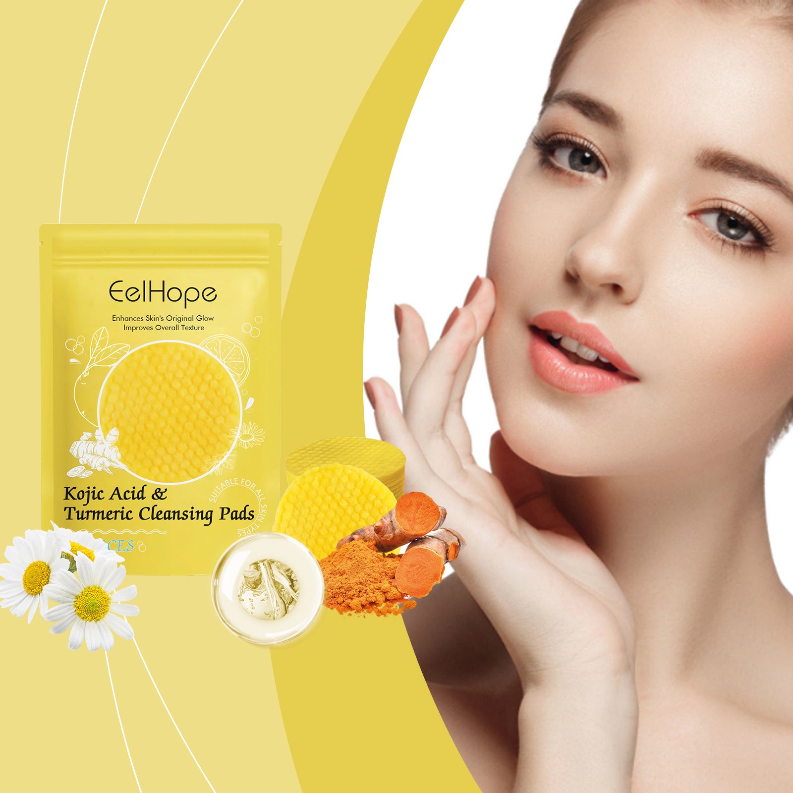 Eelhope Turmeric Acid Cleansing Pad Facial Gentle Cleansing Moisturizing Refreshing Skin Care Cleansing Pad - 5 - CJ