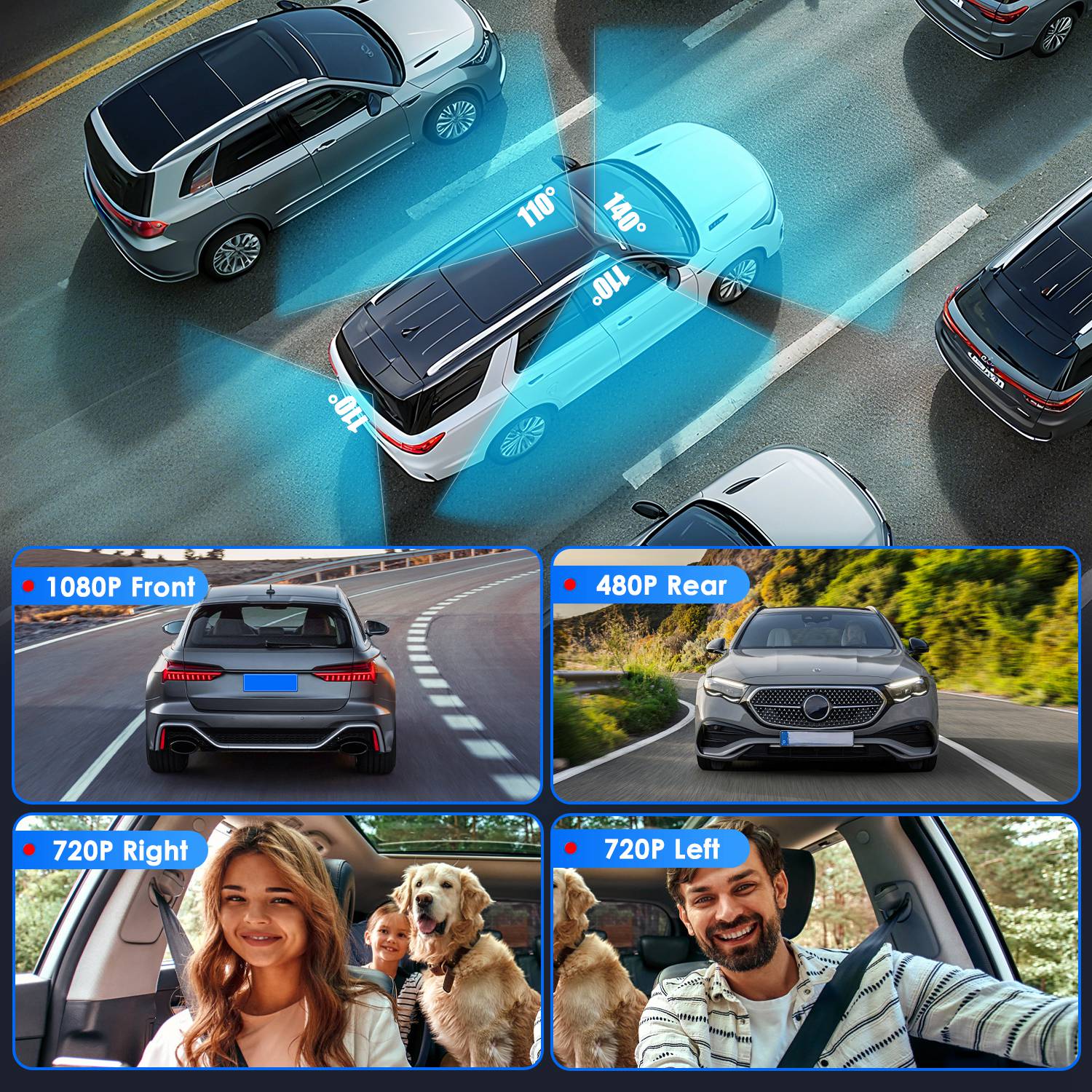 4 Channel Car Dash Cam With 128G MMC Card 1080P Front 720P Left Right 480P Rear G - Sensor Parking Monitor Loop Recording Night Vision 360 Degree Surveillance Car Camera - 5.0 - cjdropshipping