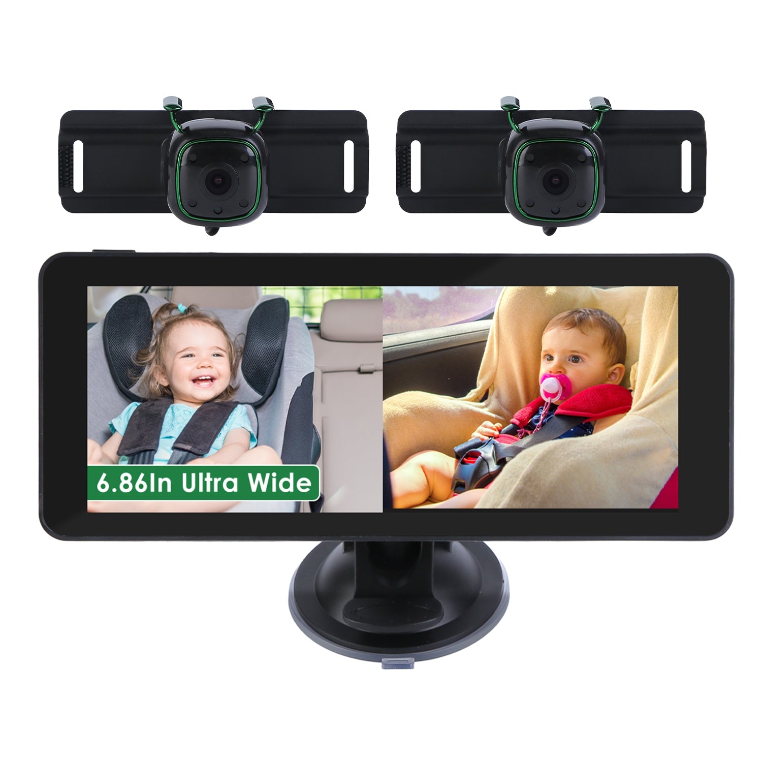 1Pc 1080P Baby Car Camera For 2 Kids Dual Channel Car Baby Monitor Rear Facing Car Seat Camera With 120Degree Wide View 6.86In HD Split Screen Night Vision - 5 - cjdropshipping