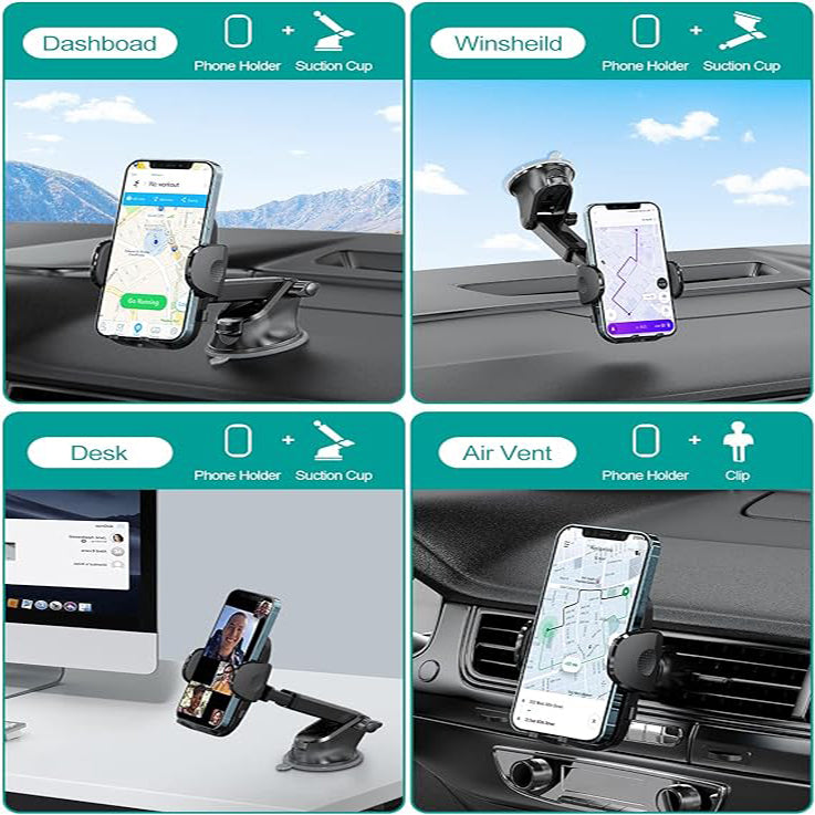 Phone Mount For Car, 4 In 1 Universal Car Phone Holder Mount For Dashboard Air Vent, Super Suction - 5 - CJ