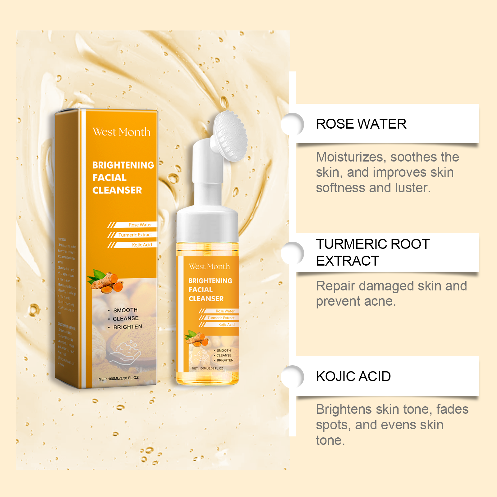 West Month Turmeric Cleanser Gently Cleanses Facial Skin, Moisturizes And Beauty Skin Refreshing, Clean And Not Tight - 5 - CJ